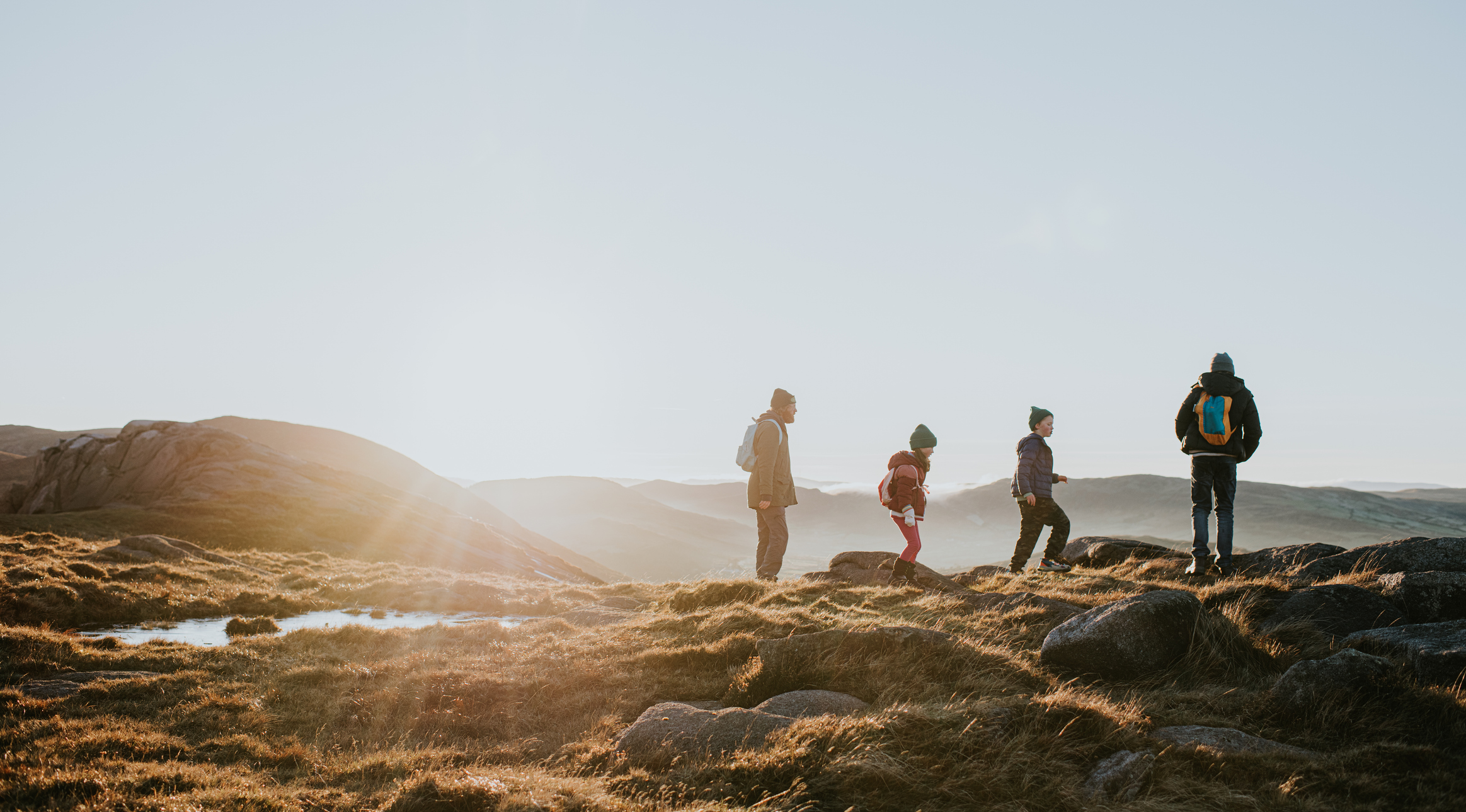 Group of people hiking in the mountains